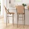 Merrick Lane Celia Set of Two Indoor/Outdoor Stacking Bistro Bar Stools with White and Gray Patterned Seats and Backs & Bamboo Finished Metal Frames